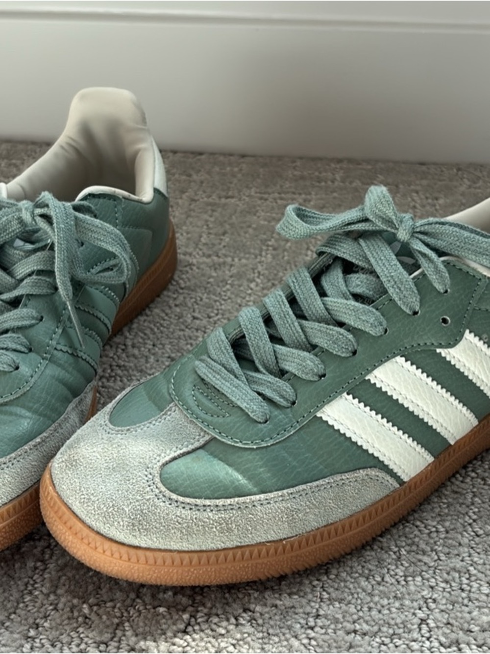 Adidas Women's Green Suede & Leather Sneakers with Gum Sole